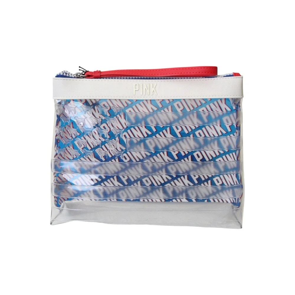 Victoria's Secret Pink Americana Bag Women OS Red White Blue New Clear Wristlet